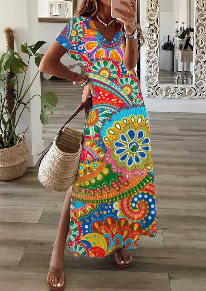 European American Summer New Elegant 3d Printing Ladies Dress