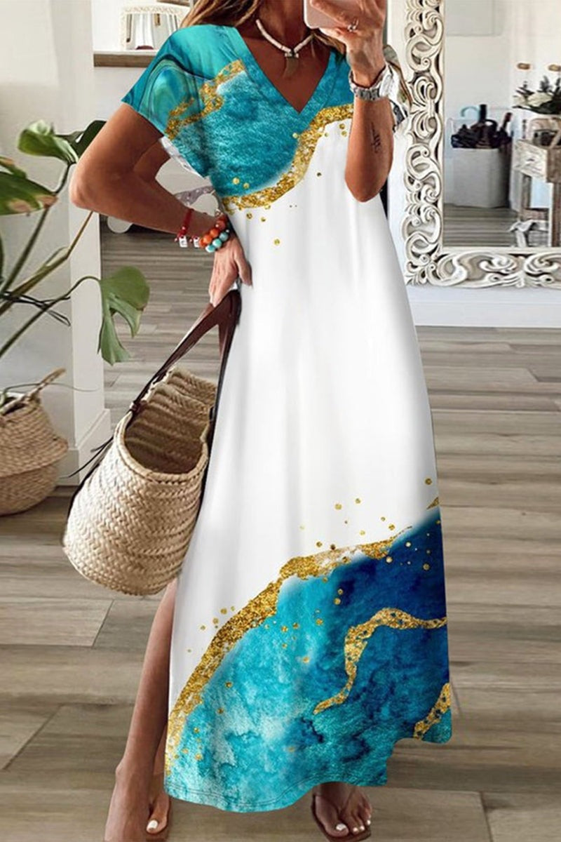 European American Summer New Elegant 3d Printing Ladies Dress